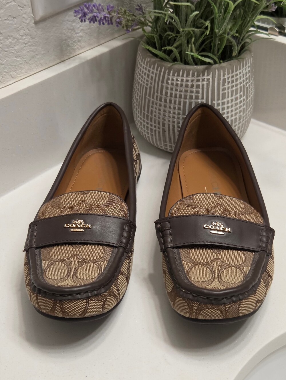 Coach Odette Signature Jacquard Loafers Brown Khaki Tan Size 8 - Picture 5 of 6